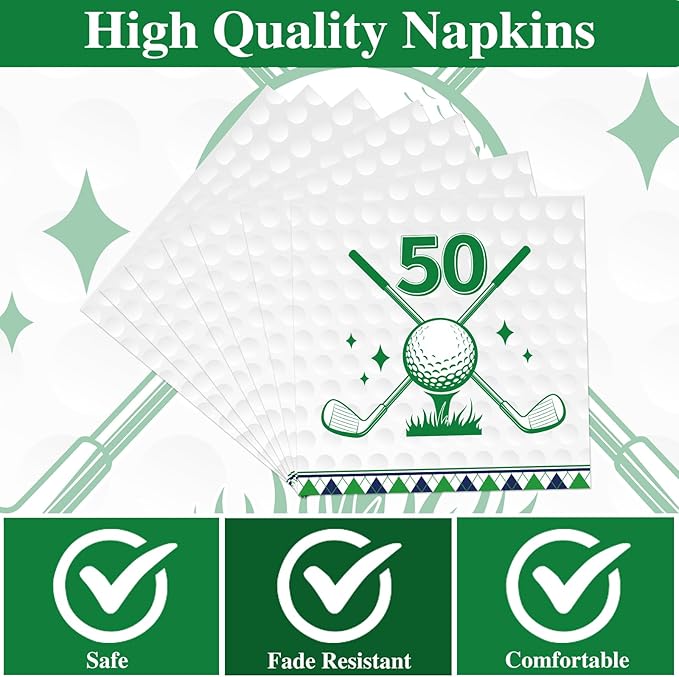 Rakuto Golf 50th Birthday Decorations - 50 Pcs Fiftee Golf Themed Party Plates and Napkins Set Supplies, Disposable Tableware Decorations for Men Women Sports Birthday Party Serves 25 Guests