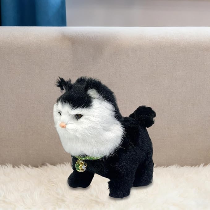 Electronic Walking Cat Toy, Robotic Pet, Vivid, Realistic, with Moving Tail, and, for Children, Black