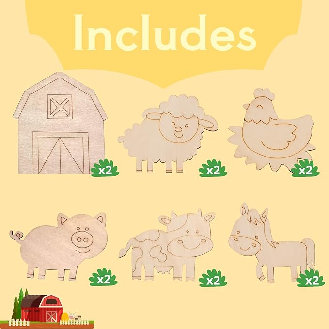 GEECOZYLIFE Farm Party Favors - 12 PCS Farm Animals with Art Supplies - Farm Barnyard Wooden Painting Kit with Bubble Wands - Kids Birthday Boys Girls Gifts Bulk
