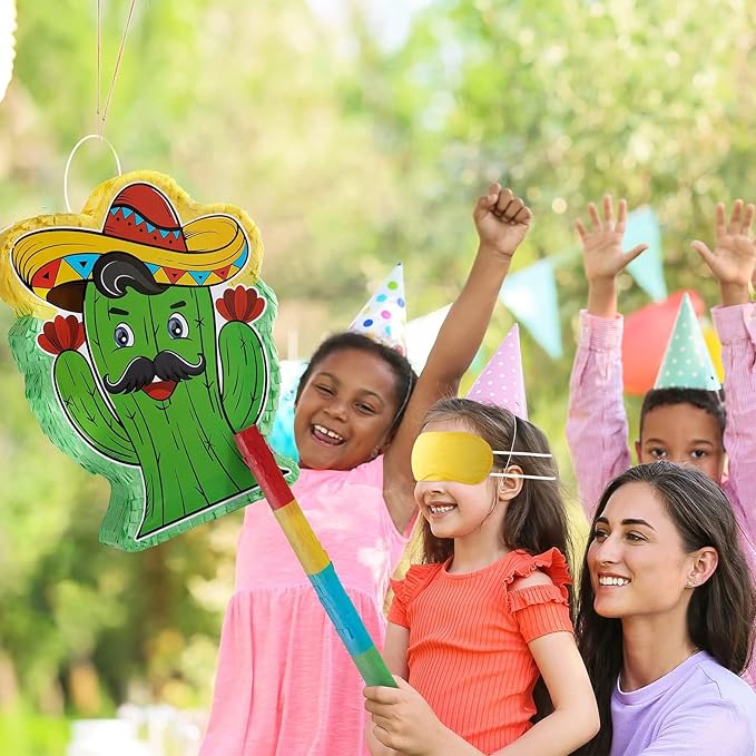 WERNNSAI Mexico Cactus Piñata - Mexican Fiesta Piñata Cinco De Mayo Party Game with Stick and Blindfold, Mexican Themed Party Family Gathering Taco Night Birthday Games