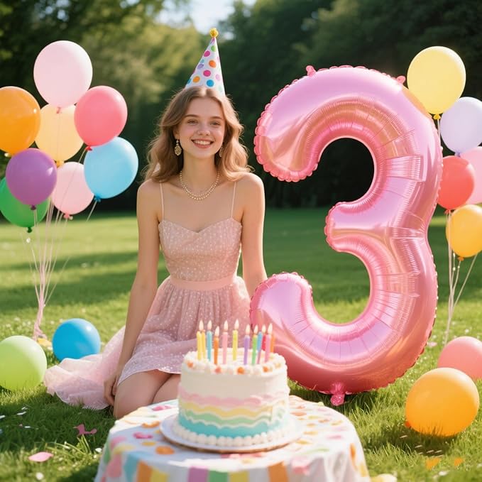 40 Inch Pearlescent Pink Balloon Number 3 Balloon,Number Balloons Big Giant Jumbo Number 3 Foil Mylar Balloons for 13th Birthday Party Anniversary Events,Wedding Anniversary Party Decorations