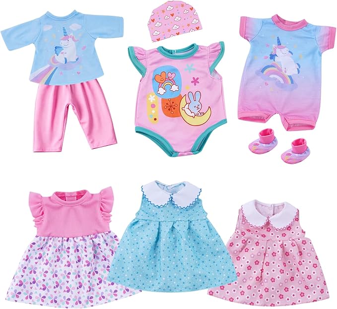 BABESIDE 6 Sets of Baby Doll Clothes for 12-16 Inch Dolls, Babydolls Clothes and Accessories Set with Hat Socks for Realistic Baby Dolls Girl