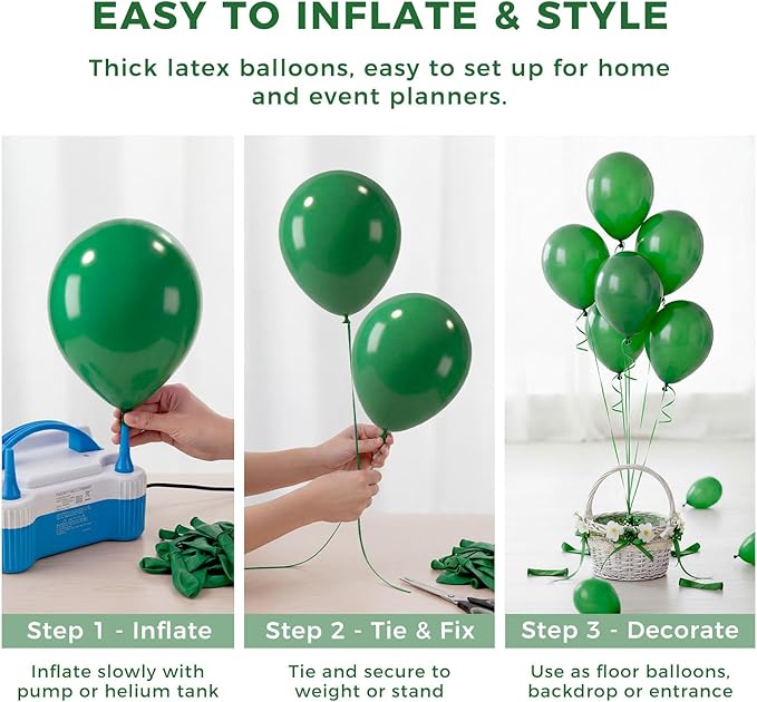 LovesTown 110PCS Latex Balloons 12inch, Party Balloons Arch with Ribbon for Birthday Jungle Family Reunion Party St. Patrick's Day Decorations Dark Green (Pack of 2)