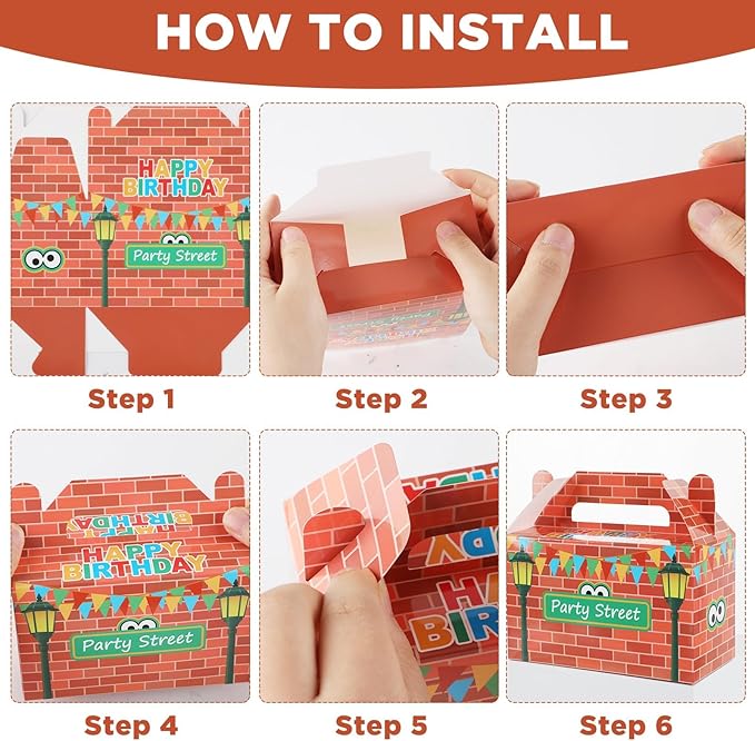 24 Pcs Street Theme Birthday Party Supplies Street Red Brick Wall Goodie Gift Boxes Cookie Theme Cartoon Friends Party Treat Boxes for Kid Boys Girls Green Monster Birthday Baby Shower Decoration