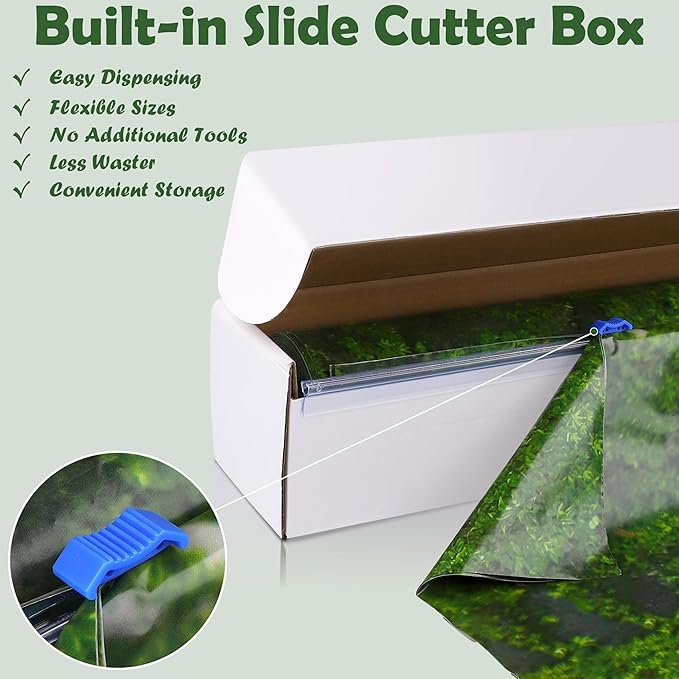 Kochorie 100 Ft x 54 Inch Green Moss Tablecloth Roll with Slide Cutter Box Disposable Green Grass Plastic Tablecovers Cut to Size Tablecloth Jumbo Jungle Backdrop for Birthday Picnic Baby Shower