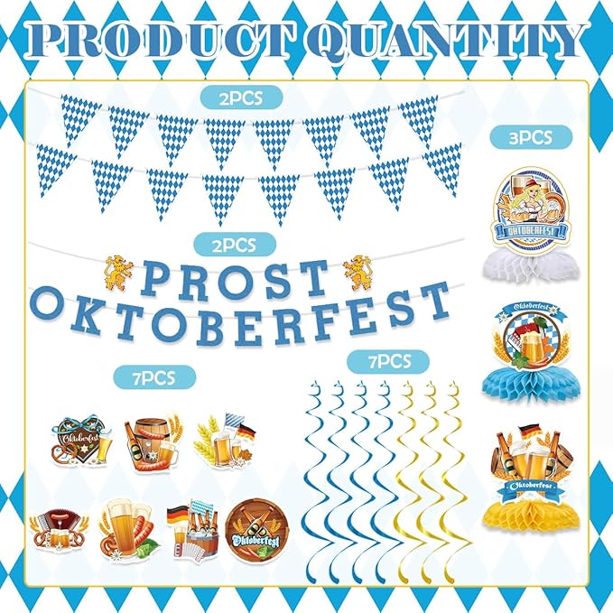 Oktoberfest Decorations Include Prost Oktoberfest Glitter Banners Hanging Swirls Honeycomb Centerpieces Bavarian Pennant Banners German October Festival Decorations Beer Theme Party Supplies