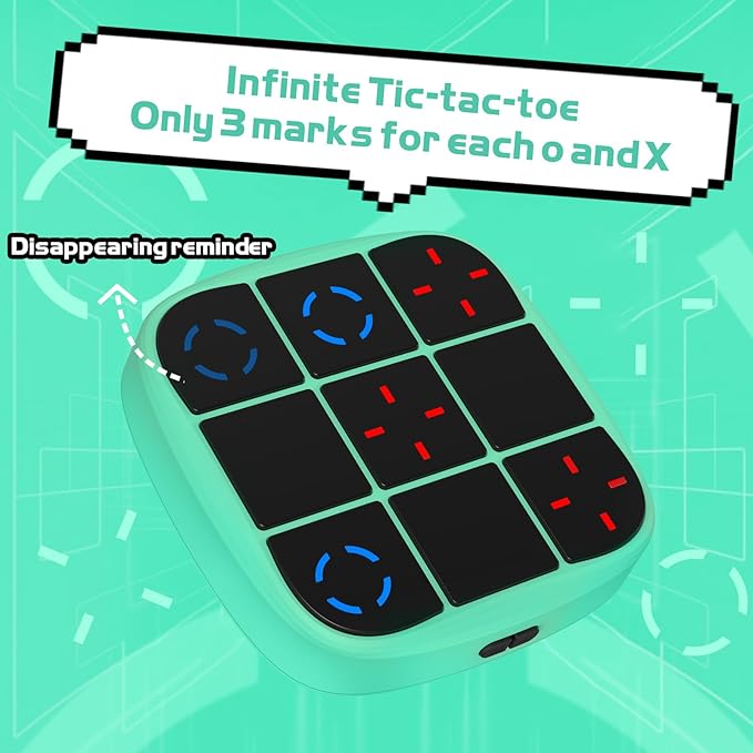 Rechargeable Tic-Tac-Toe Bolt Game, Upgraded 4-in-1 Handheld Puzzle Console, Electronic Educational Memory Game, Portable Travel Car Ride Board Games for Kids Adults (Cyan)