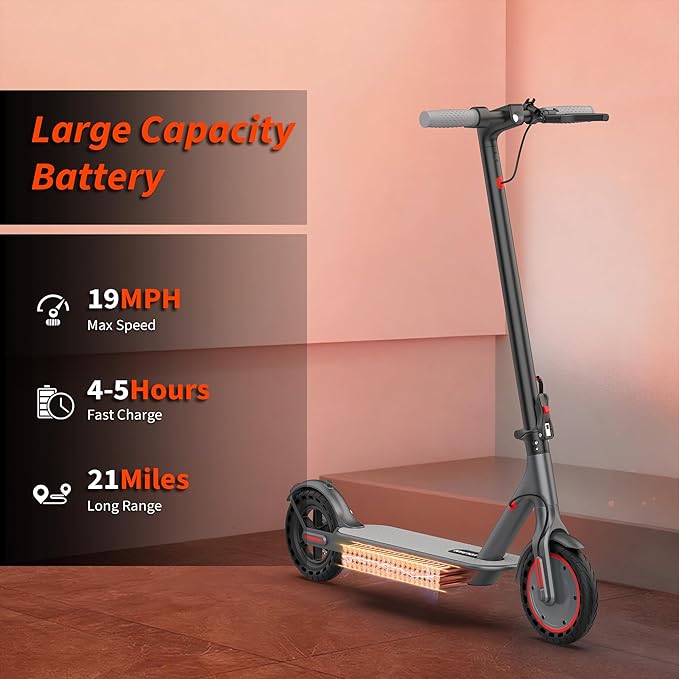 VOLPAM Electric Scooter, 350W/500W Powerful Motor, 8.5"/10" Solid Tires, 19/21Mph, 28/23/21/16 Miles Max Range, Dual Braking
