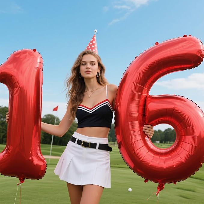 Red Number 6 Balloons,6 Helium Balloon Number Digital Six Balloon Huge Number Balloons for 6 Year Old Birthday Red Party Decorations 16th 26th 60th Birthday Party Supplies Anniversary Decorations
