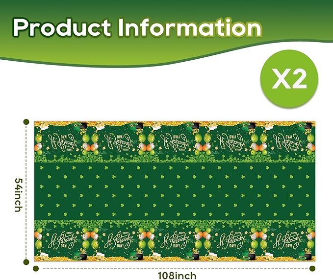 St Patrick’s Day Tablecloth, 54×108 Inch Green Shamrock Clover Table Cover for Irish Holiday Party, Plastic Disposable St Patrick’s Day Party Decoration for Dining Table, Home Decor