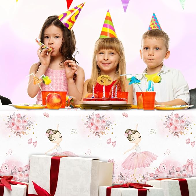 Pink Ballerina Tablecloths 3 Pieces Birthday Party Decorations Plastic Table Cover for Girl Ballet Party Supplies Baby Shower Wedding Decor (70.8in x 42.5in)