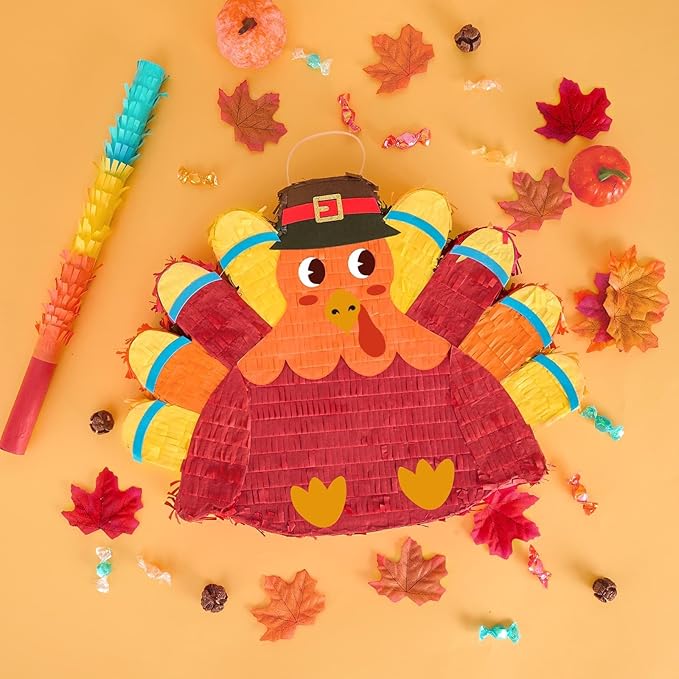 WERNNSAI Thanksgiving Turkey Piñata - Fall Decorations Red Turkey Piñata Thanksgiving Games for Kids Fall Festival Autumn Decor Carnival Party Supply with Blindfold