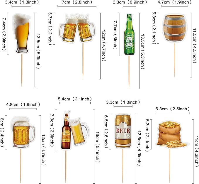 Ercadio 32 PCS Beer Party Cupcake Toppers Cheers and Beers Happy Birthday Decor for Beer Kegs Cake Topper Favor for Summer Family Party Decor Supplies