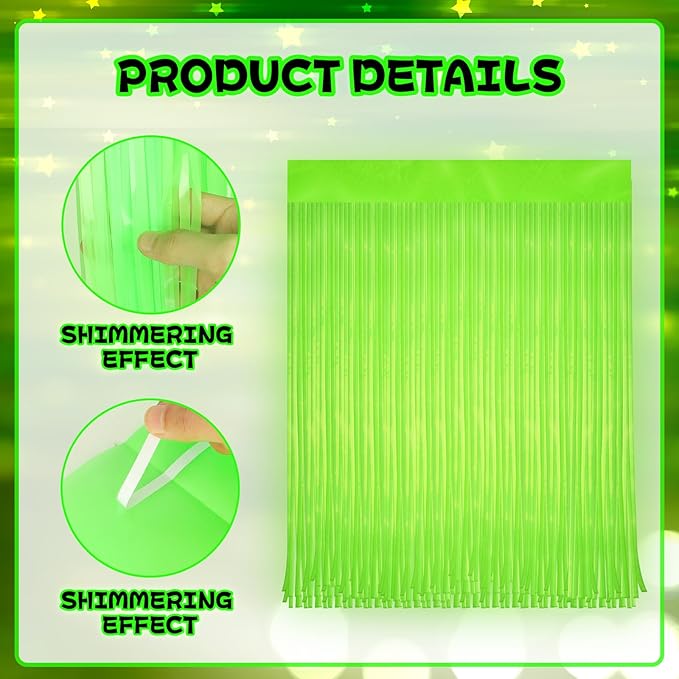 4 Pack Glow in The Dark Curtains Party Supplies 6.6 x 3.3 Ft Glow Tinsel Foil Fringe Curtains Photo Booth Prop Backdrop Streamer for Birthday Holiday Neon Party Decorations