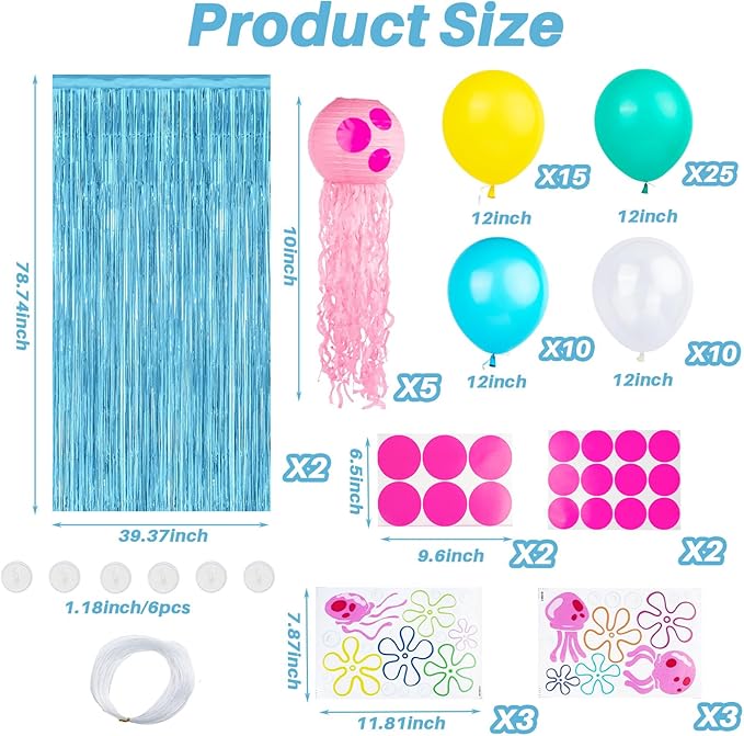 Yellow Cartoon Party Decorations Jellyfish Flowers Hanging Swirls Cartoon Ocean Theme Hanging Decor Under the Sea Party Decorations Photo Props Background for Birthday Party Supplies