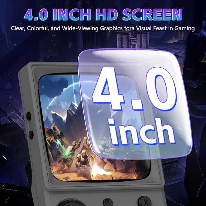 R36TMAX Retro Handheld Game Console, 4.0 Inch IPS HD Screen Retro Gaming Console, Handheld Game Console with 18000+ Classic Games, Supports WiFi Networked Fighting and OTG, Built-in 64G-Classic Gray