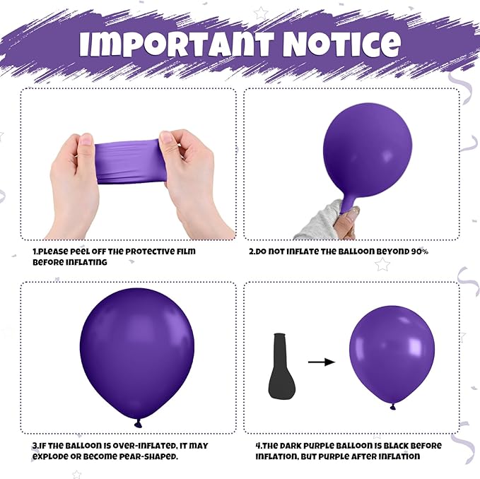 Purple and Black Balloons, 12 Inch Metallic Purple Dark Light Purple Black Confetti Balloon with Star Foil Balloons for Girls Women Birthday Wedding Graduations Party Decorations