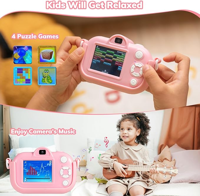 Kids Camera Toddler Toys for Girls, 3-12 Year Old Girl Birthday Gifts Toys, 48MP HD Kids Digital Camera for Kids, 1080P HD Video Toddler Camera Kid Toys Gifts for 3 4 5 6 7 8 9 10 Year Old Girls