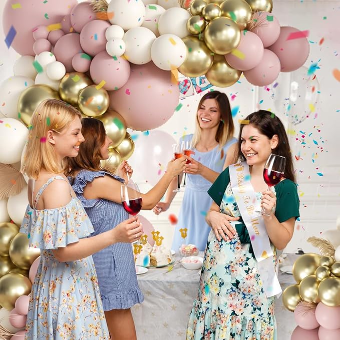 Pink White Gold Balloons Arch Kit, 155Pcs Dusty Pink Matte White Metallic Gold Balloon Garland for Birthday Bridal Baby Shower Wedding Confession Proposal Party Decorations