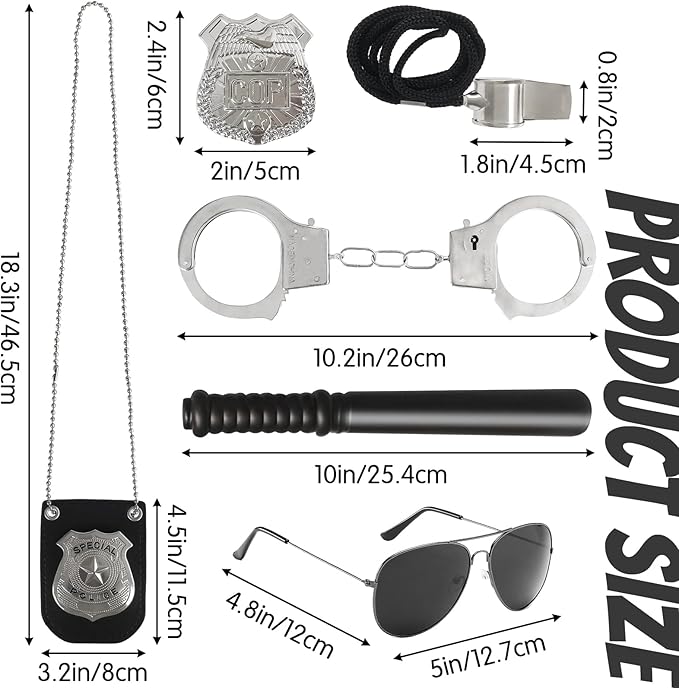 6Pcs Police Pretend Play Toys Set,Kids Detective Set Accessories,Police Officer Costumes with Sunglasses,Badges,Handcuffs,Police Baton,Whistle for Kids