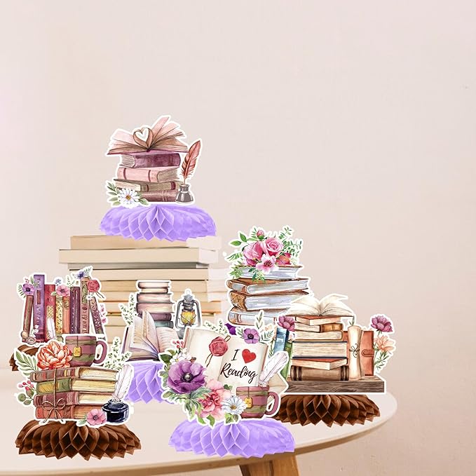 Book Themed Party Decorations - 9PCS Book Party Decorations Vintage Book Club Honeycomb Centerpieces Table Decor Reading Library Birthday Baby Shower Supplies for Book Lovers Bookworm