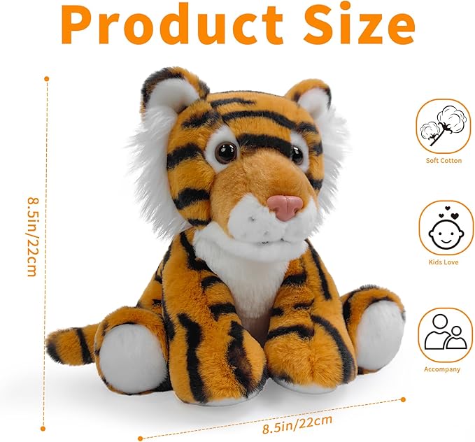 Tiger Stuffed Animal Toys, 8.5 Inch Soft and Cuddly Tiger Plush Animals Toy, Cute and Realistic Animals Gifts for Boys and Girls Toy for Toddlers 1-3
