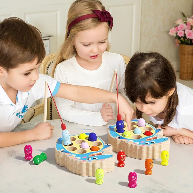 Magnetic Wooden Fishing Toy for Toddlers 2-4, Crocodile Montessori Toys for 2 3 4 Year Old, Fine Motor Skills Early Educational Learning Toy for Kids Boys Girls (Dinosaur)