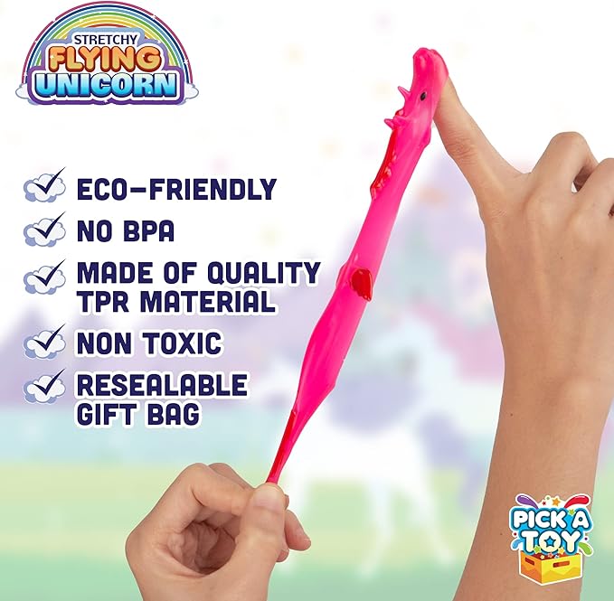 PICK A TOY Unicorn Slingshot Toys for Kids – 24 Pack Stretchy Finger Slingshot Party Favors, Unicorn Goodie Bag Fillers, Birthday Party Favors for Girls Boys, Classroom Prizes, Easter Egg Fillers