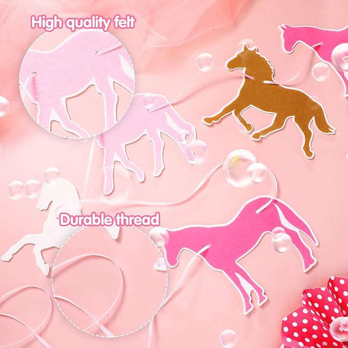 Tegeme 2 Pieces Horse Garland Banner Pink Horse Banner for Birthday Cute Felt Supplies for Pony Club Decorations Racing Birthday Wedding Party Hanging Decoration Supplies