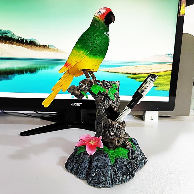 Tipmant Realistic Eelectric Birds Talking Parrots Electronic Pets Office Home Wall Desk Table Decoration Repeat What You Say Kids Toys Birthday Gifts (Green)