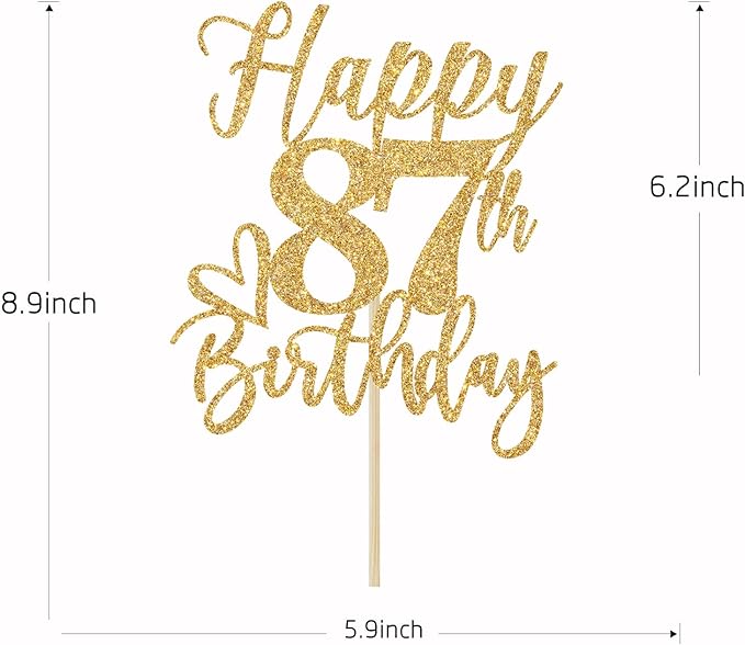 Happy 87th Birthday Cake Topper, 87th Birthday Decorations for Men/Women, Cheers to 87 Years, Hello 87, 87th Happy Birthday Party Supplies Gold Glitter