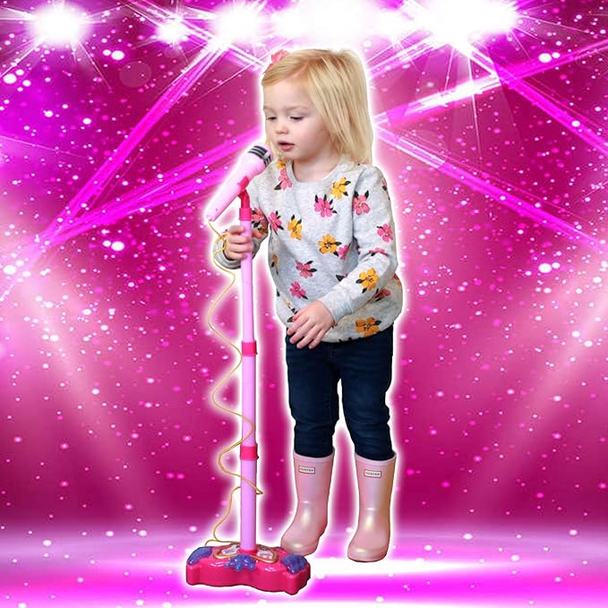 Kid Fun LilPals Princess Karaoke -Children's Toy Stand Up Microphone Play Set w/Built-in MP3 Player, Speaker, Adjustable Height (Pink)