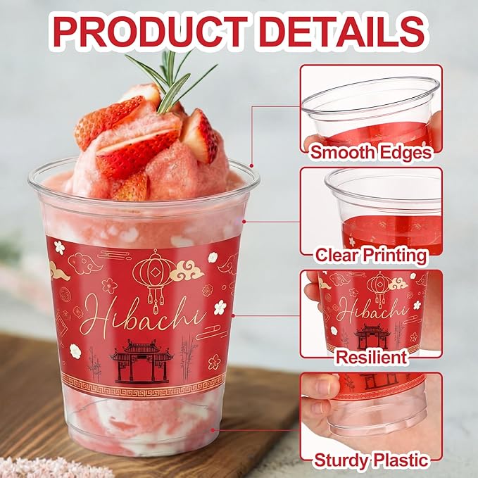 CHENGU 50 Pcs Hibachi Party Supplies Japanese Disposable Cup for Hibachi Japanese Tableware Supplies Decorations New Year Asian Party