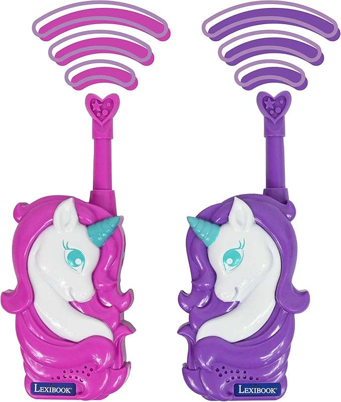 Lexibook, Unicorn, 3D Unicorn Walkie-Talkies, 550 Yards Range, 2 Communication Channels, Belt Clip, Pink/Purple, TW18UNI