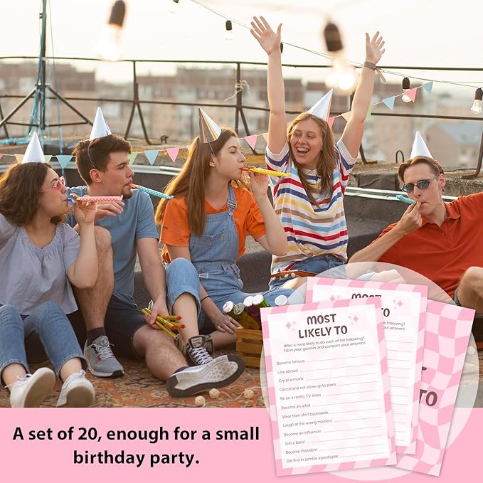 Birthday Party Games Card - Most Likely to, Bday Party Games for Teen Girl Adult, Set of 20 pcs Game Cards, Birthday Party Favor Activity Sleepover Party Decor Supplies - FS272