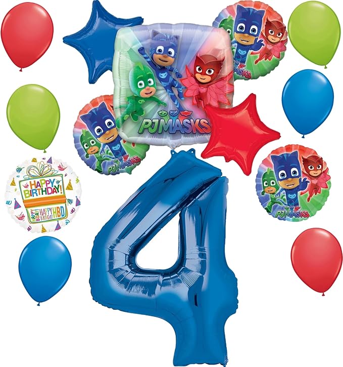 Anagram PJ Masks 4th Birthday Party Supplies Gekko Owlette Catboy Balloon Bouquet Decorations