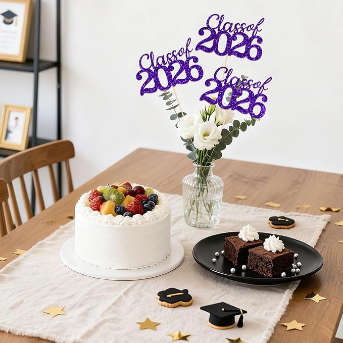 Purple Class of 2026 Double-sided Graduation Table Centerpieces, 12 Pcs Grad Party Decorations with Sticks, Graduation 2026 Party Supplies for Table Decor