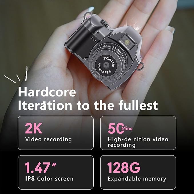 Bewinner 2K Digital Camera, Retro Keychain Camera with 1.47 Inch LCD Display and LED Light for Teens Students Travel (Grey)