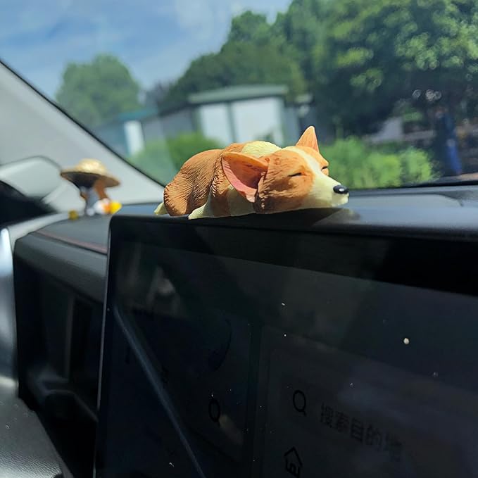 Cute Car Dashboard Decorations Accessories Interior for Men Women, Pembroke Welsh Corgi Dog Statues Collectible Figurines for Car Display Decor Rear View Mirror Decoration Computer Monitor Ornaments