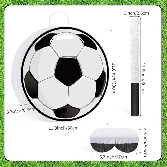 Hooqict Soccer Ball Pinata with Blindfold and Bat Stick Soccer Birthday Party Decorations for Kids Boys Men Sports Themed Party Supplies School Classroom Activities
