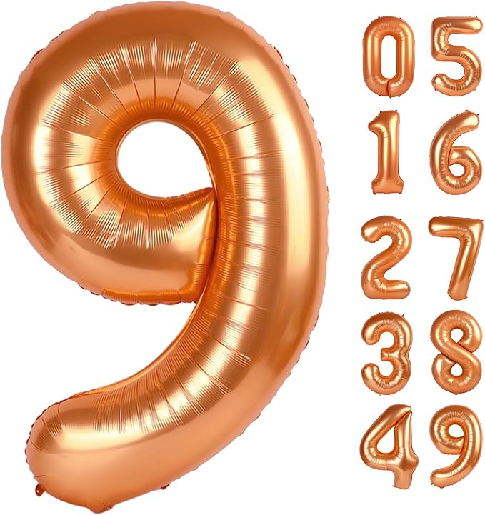 Orange 9 Balloon, Number Balloon 40 Inch, Orange Party Decorations, Giant Birthday Decorations for 9th 19th 29th 90th, Number 9 Balloon