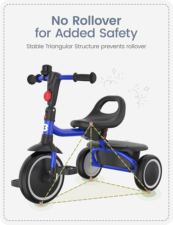 besrey Toddler Tricycle with Bell, Kids Tricycle Age 18 Months to 5 Years, Kids Trike, Toddler Bike for 1.5-5 Year Olds, Baby Trike, Gifts & Toys for Boys & Girls, Blue