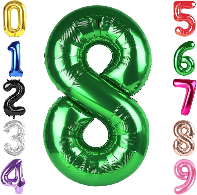 40 Inch Dark Green Number 8 Balloon, Giant 8 Number Balloons for 8th Birthday Decorations, Party Supplies for Baby Boy Girl, Dark Green Party Decor