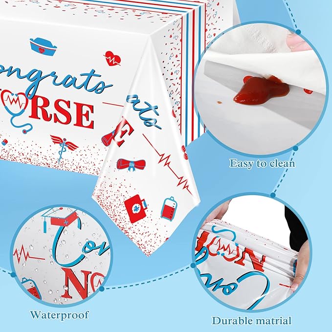 Tudomro 3 Pack Nurse Graduation Party Supplies, Nursing School Congrats Tablecloth Nurse Plastic Table Covers for Nurse Graduation Theme Party Decorations, 54 x 108 Inch