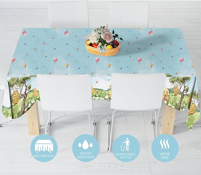 3pcs Party Tablecloth Bear Baby Shower Tablecloths Classic Bear Disposable Thickened Plastic Table Cover for Kids 1st 2rd Baby Party Supplies 54x108Inches (Blue)