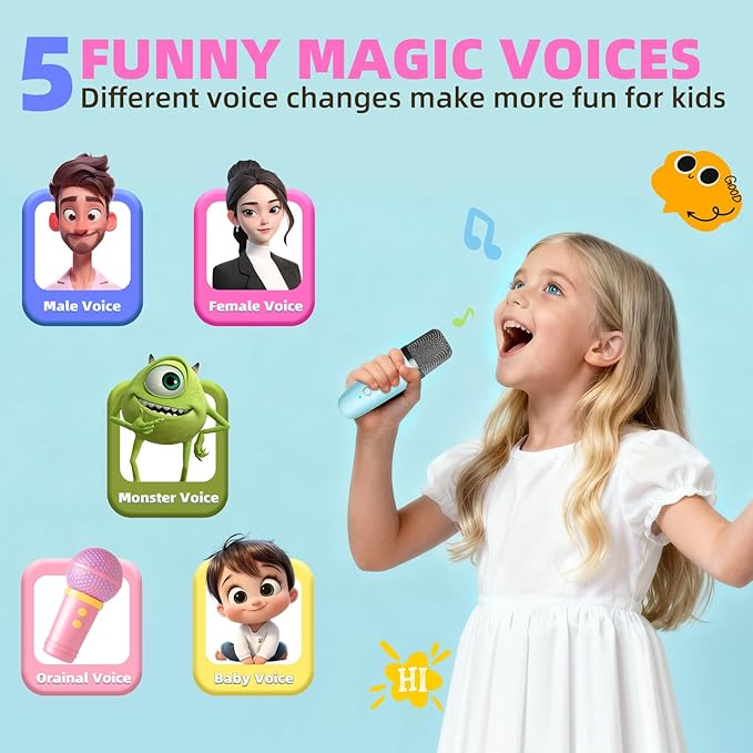 Mini Karaoke Machine for Kids & Girls with 1 Wireless Microphone, Portable Bluetooth Speaker, Christmas Birthday Gift Toy for Boys & Toddlers Ages 3, 4, 5, 6, 7, 8, 9, 10, 11, 12+ Years Old (Blue - 1)