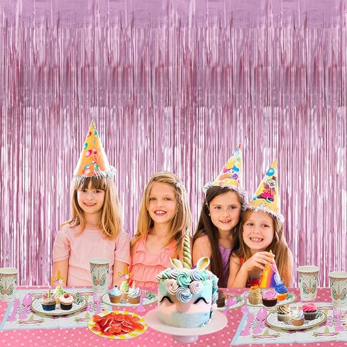 3Pcs Pink Metallic Tinsel Foil Fringe Curtains,3.28ft x 6.56ft Pink Photo Booth Backdrop Streamer Curtain,Photo Booth Props,Ideal Bachelorette Party Supplies,Birthday, Christmas,New Year Decorations