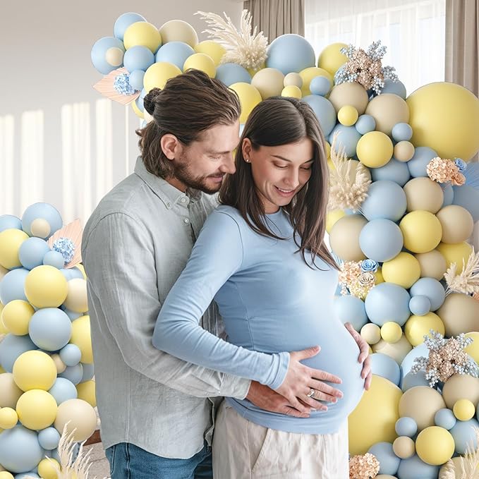 Pastel Blue Yellow Balloon Garland Arch, White Sand Pastel Yellow Balloons Pastel Baby Blue Latex Party Balloon for Baby Shower Theme Birthday Gender Reveal Bridal Wedding Party Decoration