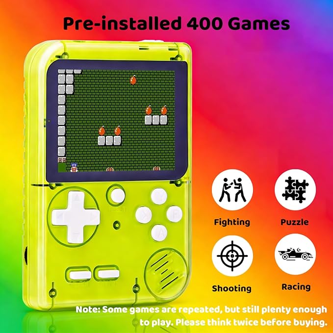 Kids Handheld Game Console Pre-Loaded 400 Classic Games, Portable Video Game Console with 2.8" Color Screen, Rechargeable Battery, Handheld Electric Game Console for Boys Girls (Green)