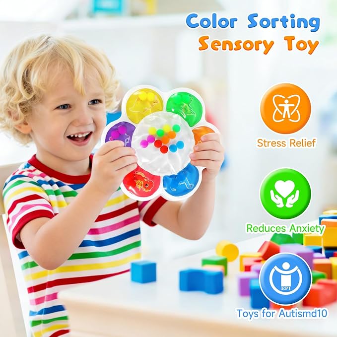 Valentine's Day Color Sorting Sensory Toy for Toddlers 3-5 Years - Montessori Fine Motor Skills Development, Travel & Autism Learning Activity for Airplane Classroom Easter Gift for Kids